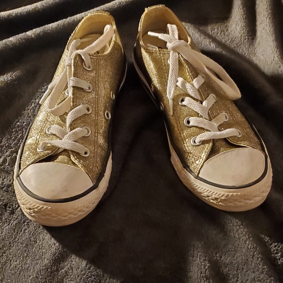 Converse All-Star Kids Gold Glitter Lo-Tops - Picture 2 of 8